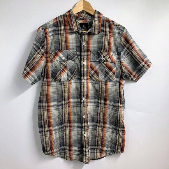 Prana Men's Ostend Button Up Blue Plaid Short Sleeve Camp Shirt Size M‎ - Picture 1 of 12